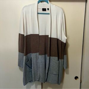 Cyrus Women's Plus Color Block Cardigan Sweater - White, Brown, Gray